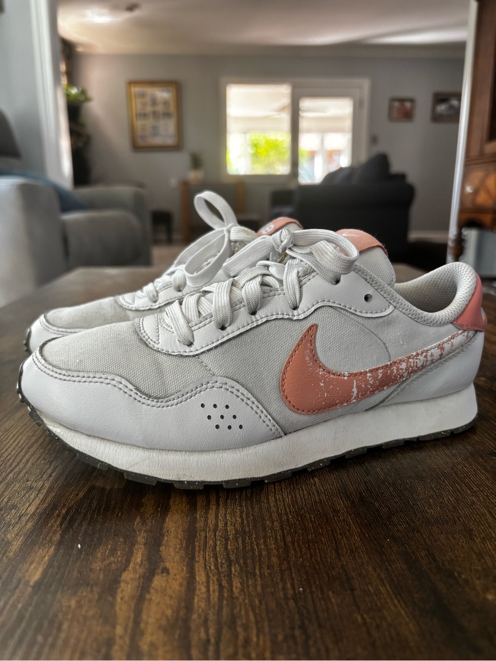 Nike Cream-White Sneakers with Coral Accents 4 Y